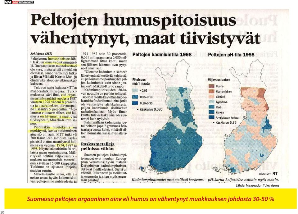 aine eli humus on vähentynyt