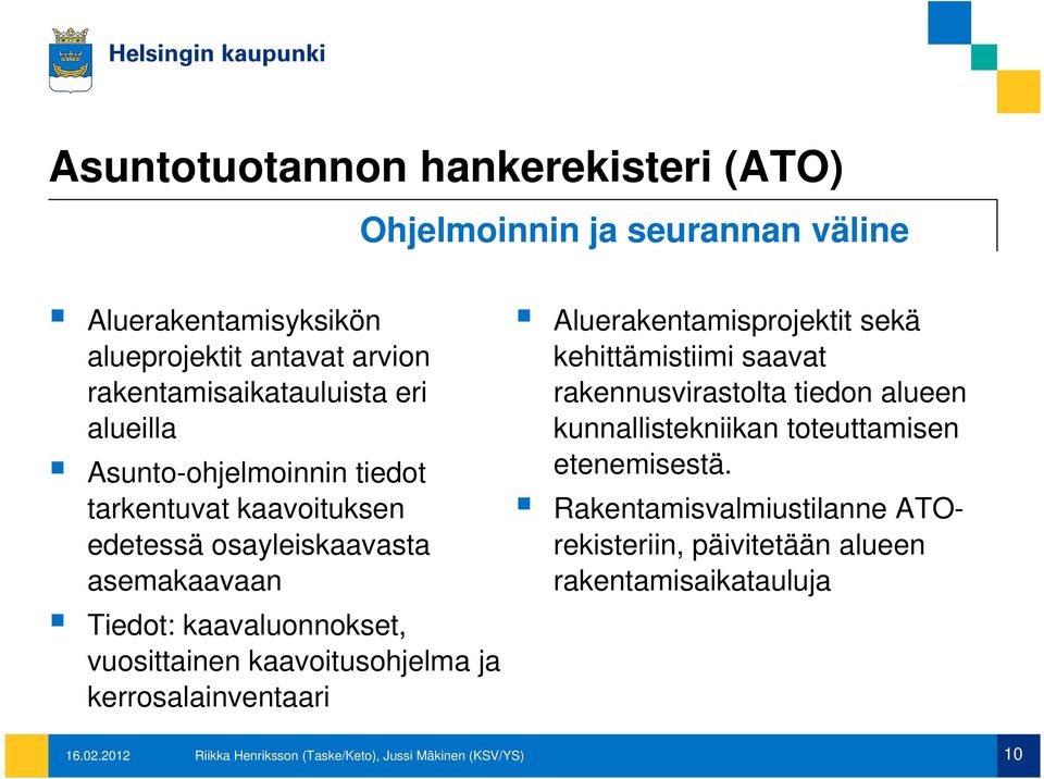 kaavoitusohjelma ja kerrosalainventaari Aluerakentamisprojektit sekä kehittämistiimi saavat rakennusvirastolta tiedon alueen kunnallistekniikan