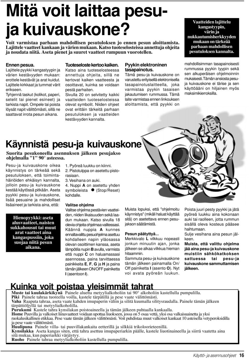 M Vaatteiden lajittelu kangastyypin, värin ja nukkautumisherkkyyden mukaan on tärkeää parhaan mahdollisen pesutuloksen kannalta. Ennen pesua.