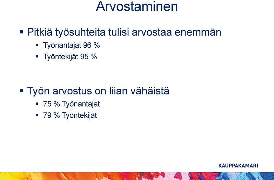 Työntekijät 95 % Työn arvostus on