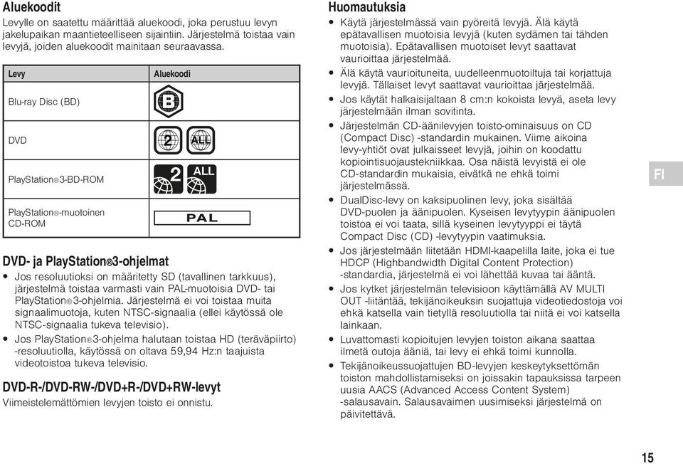 toistaa varmasti vain PAL-muotoisia DVD- tai PlayStation 3-ohjelmia. Järjestelmä ei voi toistaa muita signaalimuotoja, kuten NTSC-signaalia (ellei käytössä ole NTSC-signaalia tukeva televisio).