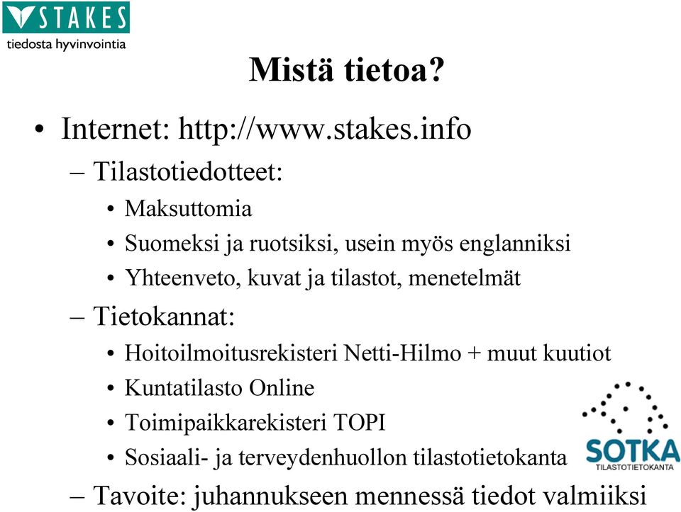 Yhteenveto, kuvat ja tilastot, menetelmät Tietokannat: Hoitoilmoitusrekisteri Netti-Hilmo +