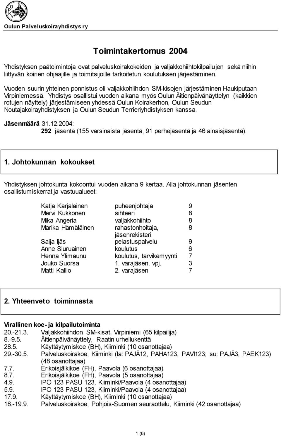 Yhdistys osallistui vuoden aikana myös Oulun Äitienpäivänäyttelyn (kaikkien rotujen näyttely) järjestämiseen yhdessä Oulun Koirakerhon, Oulun Seudun Noutajakoirayhdistyksen ja Oulun Seudun