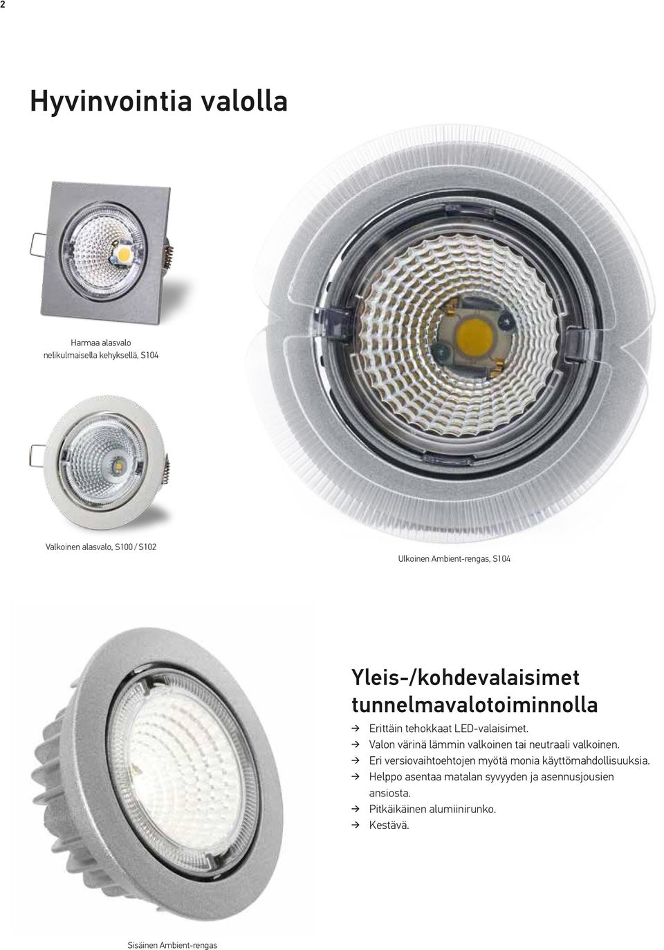 Valon värinä lämmin valkoinen tai neutraali valkoinen. Eri versiovaihtoehtojen myötä monia käyttömahdollisuuksia.