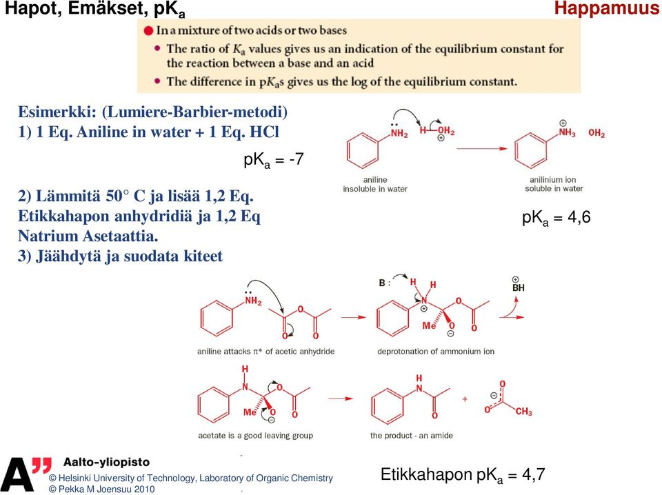 HCl pk a = -7 2) Lämmitä 50 C ja lisää 1,2 Eq.