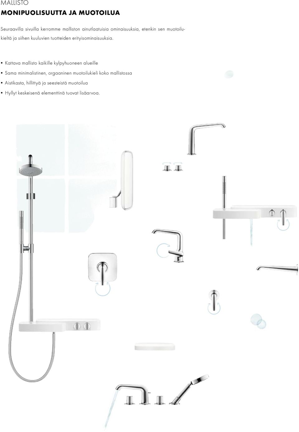Kattava mallisto kaikille kylpyhuoneen alueille Sama minimalistinen, orgaaninen muotoilukieli