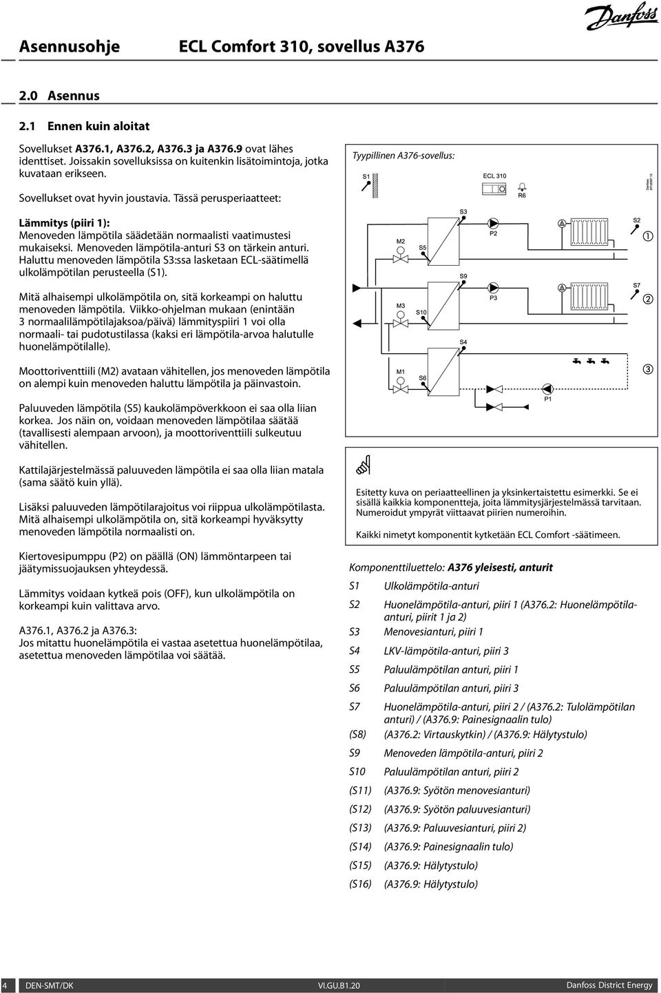 10 Lämmitys (piiri 1): Menoveden lämpötila säädetään normaalisti vaatimustesi mukaiseksi. Menoveden lämpötila-anturi S3 on tärkein anturi.