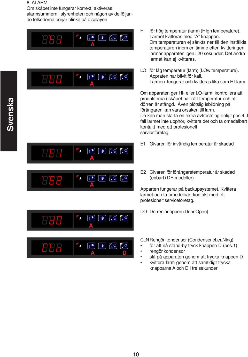 Svenska LO för låg temperatur (larm) (LOw temperature). ppraten har blivit för kall. Larmen fungerar och kvitteras lika som HI-larm.