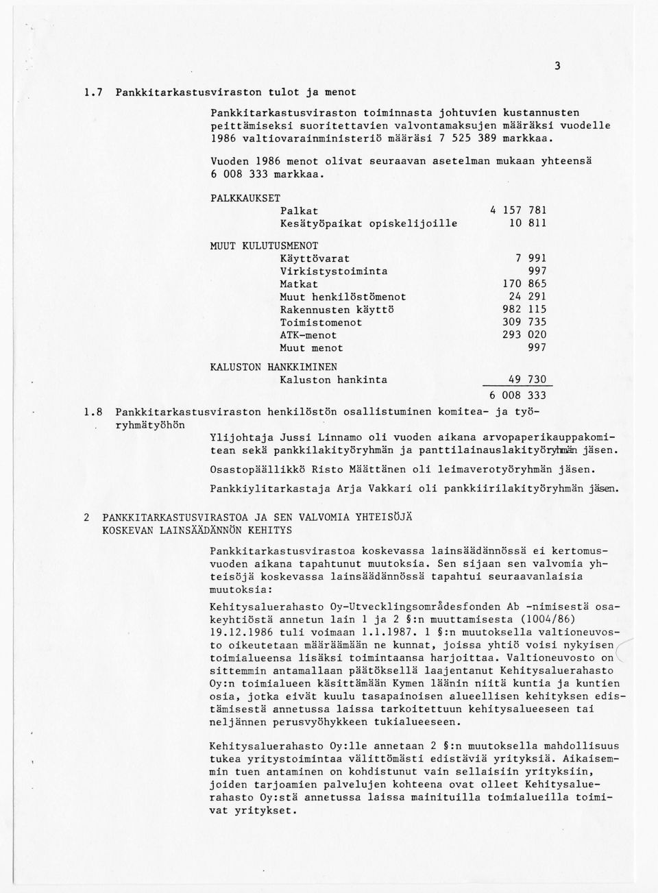 3 PALKKAUKSET Palkat Kesätyöpaikat opiskelijoille 4 157 781 10 811 MUUT KULUTUSMENOT Käyttövarat Virkistys toimin ta Matkat Muut henkilöstömenot Rakennusten käyttö Toimistomenot ATK-menot Muut menot
