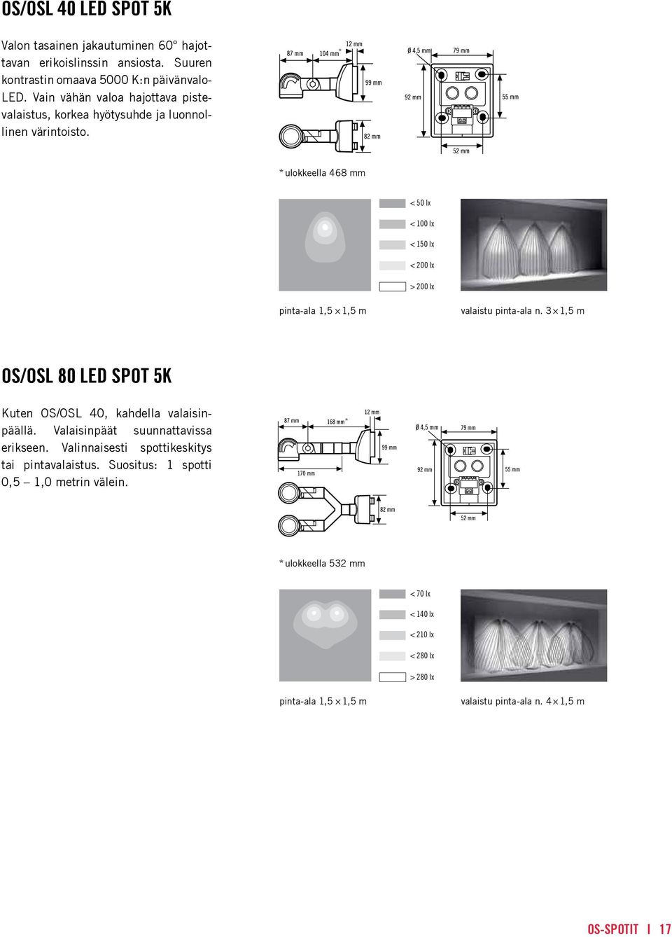 * * ulokkeella 468 mm < 50 lx < 100 lx < 150 lx < 200 lx > 200 lx pinta-ala 1,5 1,5 m valaistu pinta-ala n.