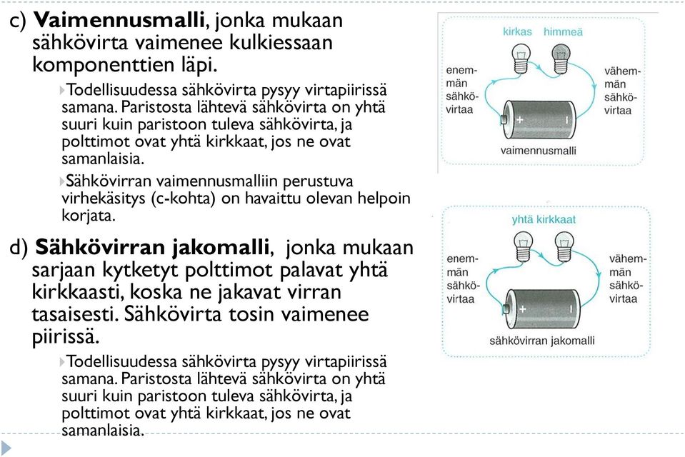 Sähkövirran vaimennusmalliin perustuva virhekäsitys (c-kohta) on havaittu olevan helpoin korjata.