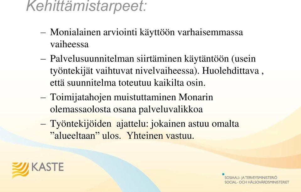 Huolehdittava, että suunnitelma toteutuu kaikilta osin.