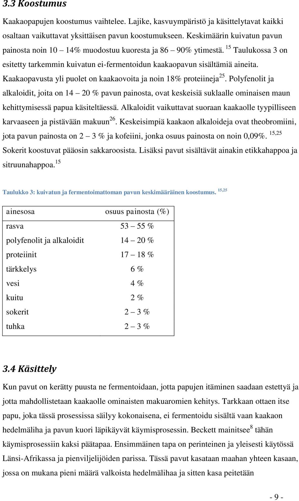 Kaakaopavusta yli puolet on kaakaovoita ja noin 18% proteiineja 25.