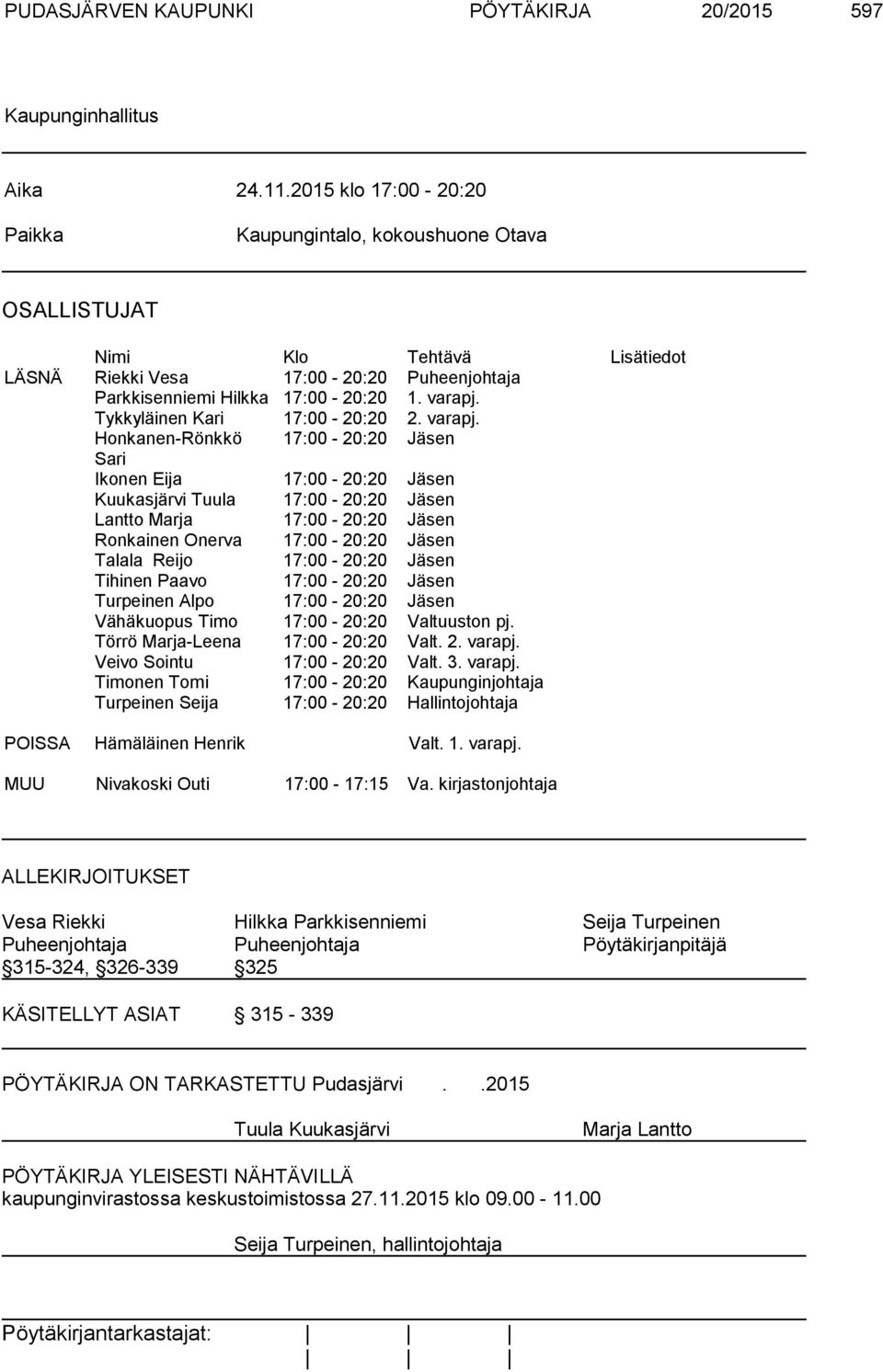 Tykkyläinen Kari 17:00-20:20 2. varapj.