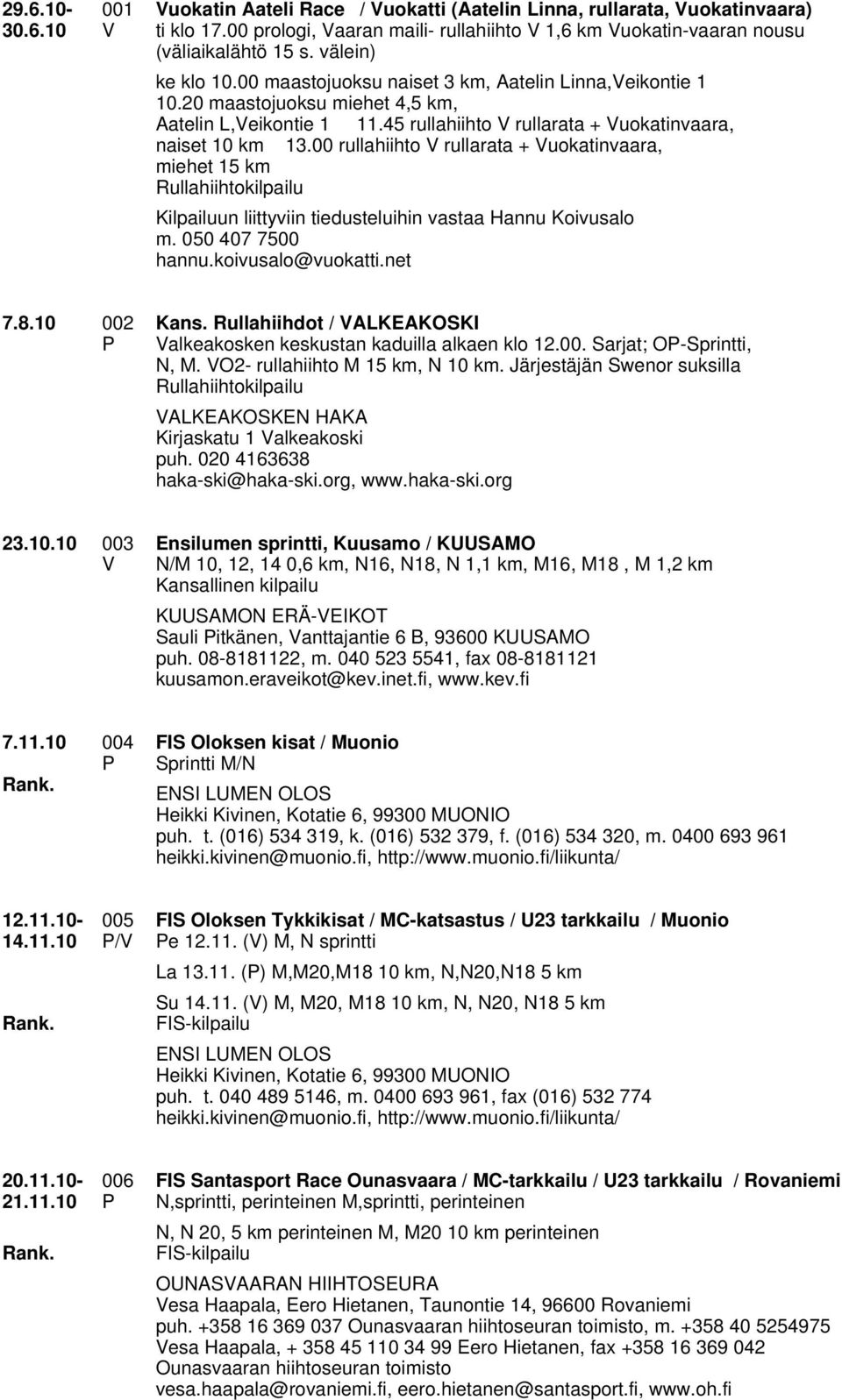 00 rullahiihto rullarata + uokatinvaara, miehet 15 km Rullahiihtokilpailu Kilpailuun liittyviin tiedusteluihin vastaa Hannu Koivusalo m. 050 407 7500 hannu.koivusalo@vuokatti.net 7.8.10 002 Kans.