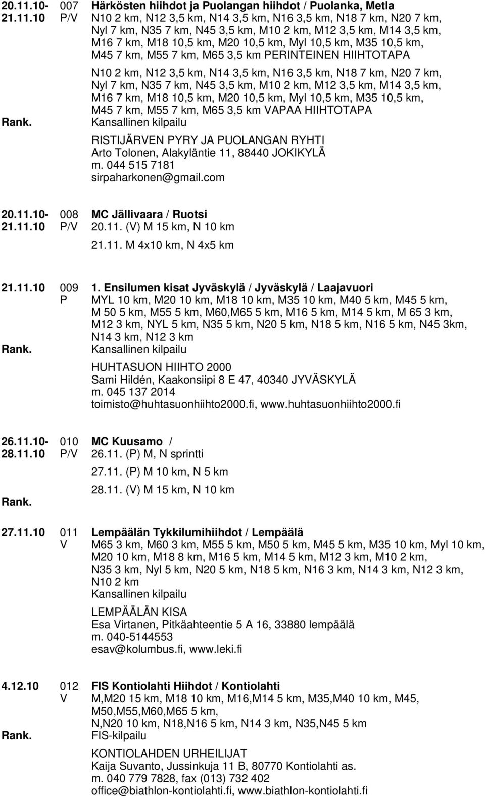 10 007 / Härkösten hiihdot ja uolangan hiihdot / uolanka, Metla N10 2 km, N12 3,5 km, N14 3,5 km, N16 3,5 km, N18 7 km, N20 7 km, Nyl 7 km, N35 7 km, N45 3,5 km, M10 2 km, M12 3,5 km, M14 3,5 km, M16