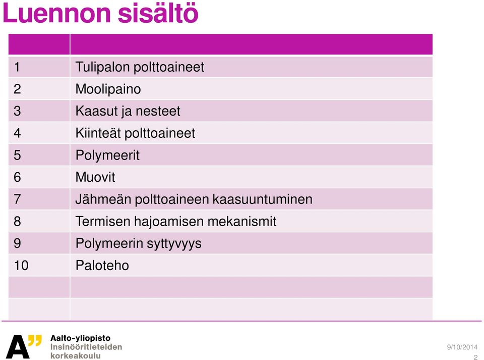 Muovit 7 Jähmeän polttoaineen kaasuuntuminen 8 Termisen