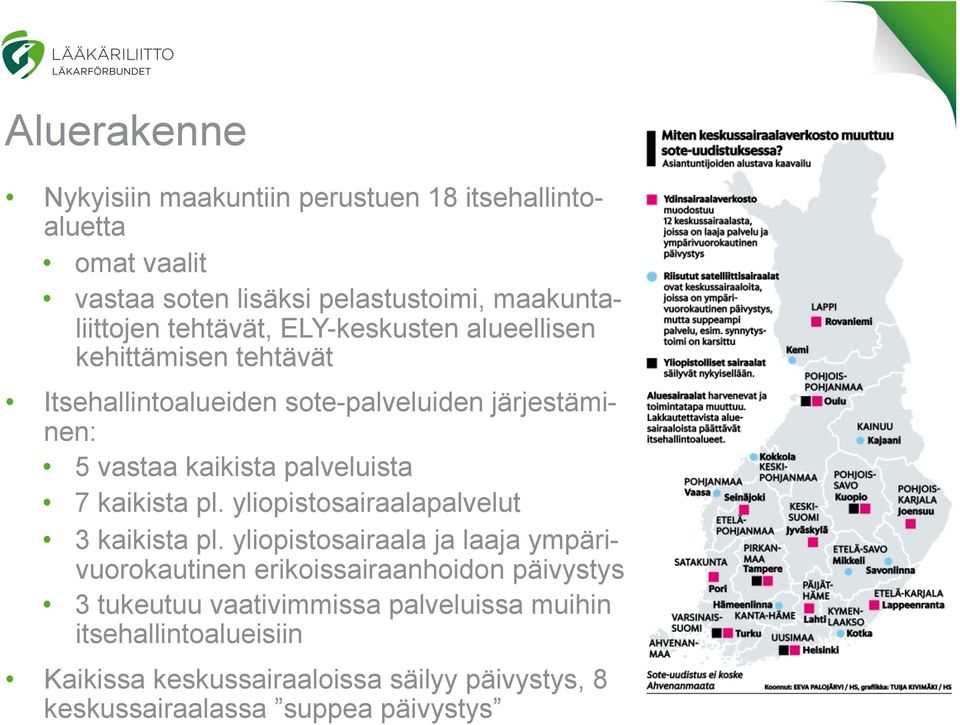 palveluista 7 kaikista pl. yliopistosairaalapalvelut 3 kaikista pl.