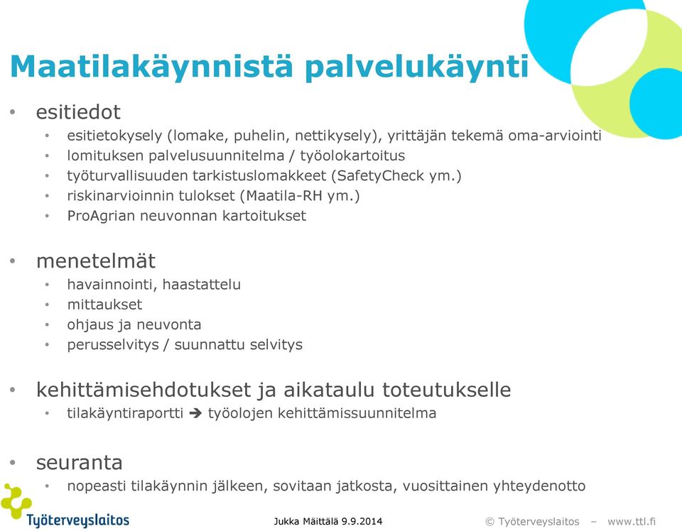 ) ProAgrian neuvonnan kartoitukset menetelmät havainnointi, haastattelu mittaukset ohjaus ja neuvonta perusselvitys / suunnattu selvitys