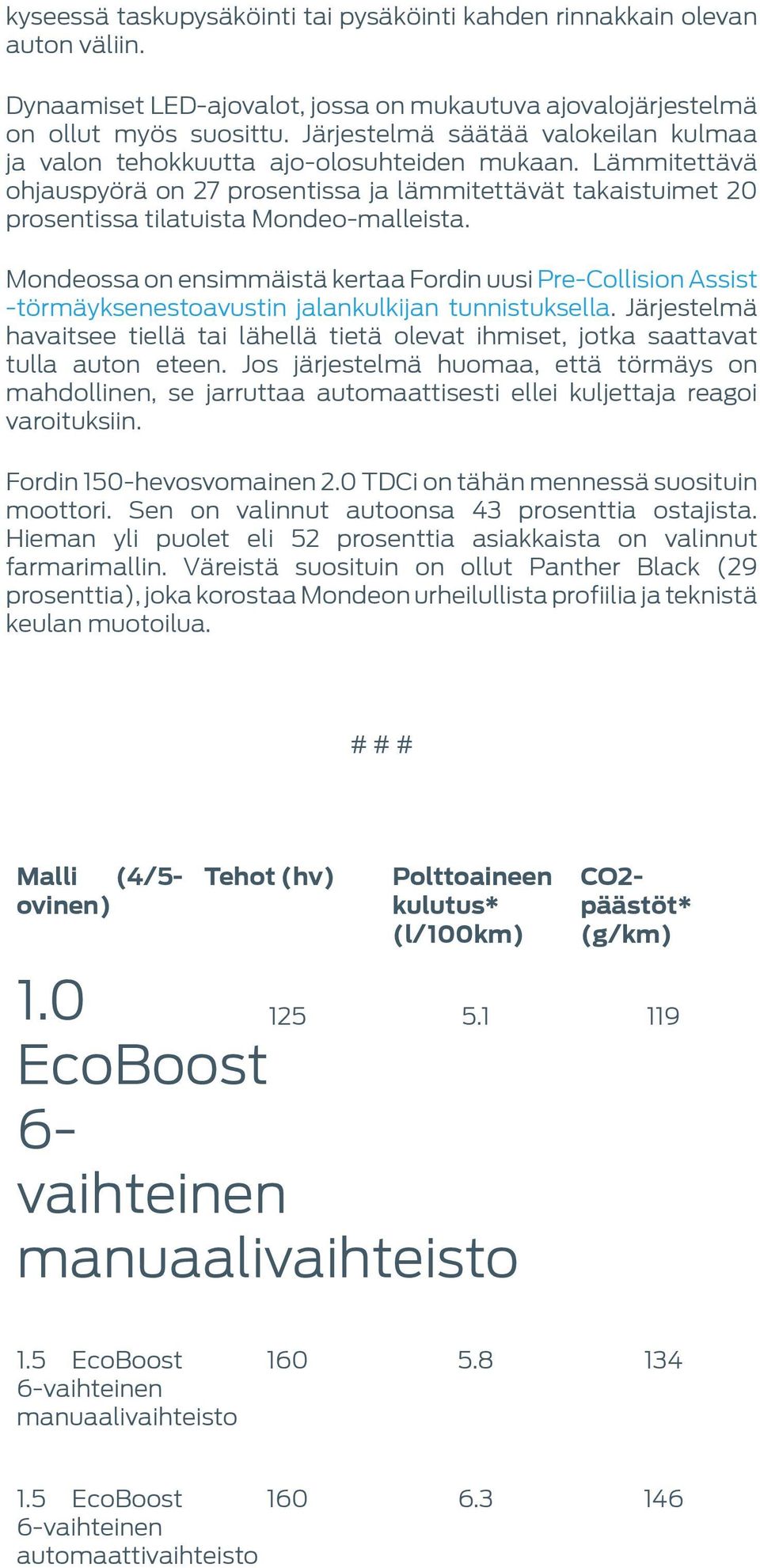 Mondeossa on ensimmäistä kertaa Fordin uusi Pre-Collision Assist -törmäyksenestoavustin jalankulkijan tunnistuksella.