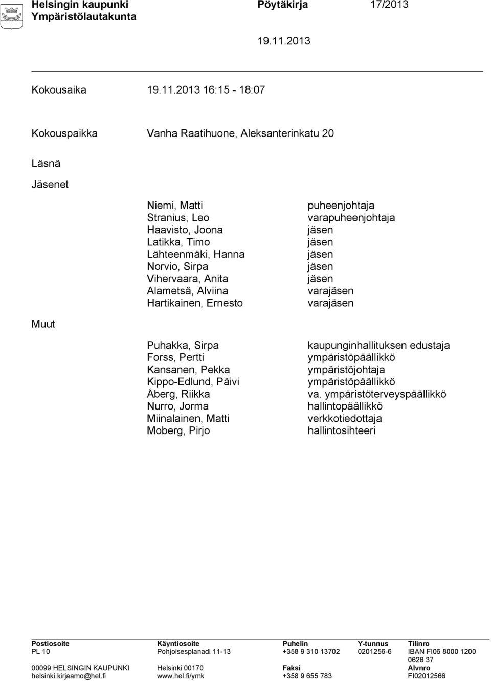 jäsen jäsen varajäsen varajäsen Muut Puhakka, Sirpa Forss, Pertti Kansanen, Pekka Kippo-Edlund, Päivi Åberg, Riikka Nurro, Jorma Miinalainen, Matti Moberg, Pirjo