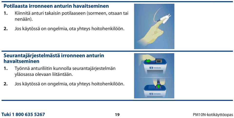 Jos käytössä on ongelmia, ota yhteys hoitohenkilöön.