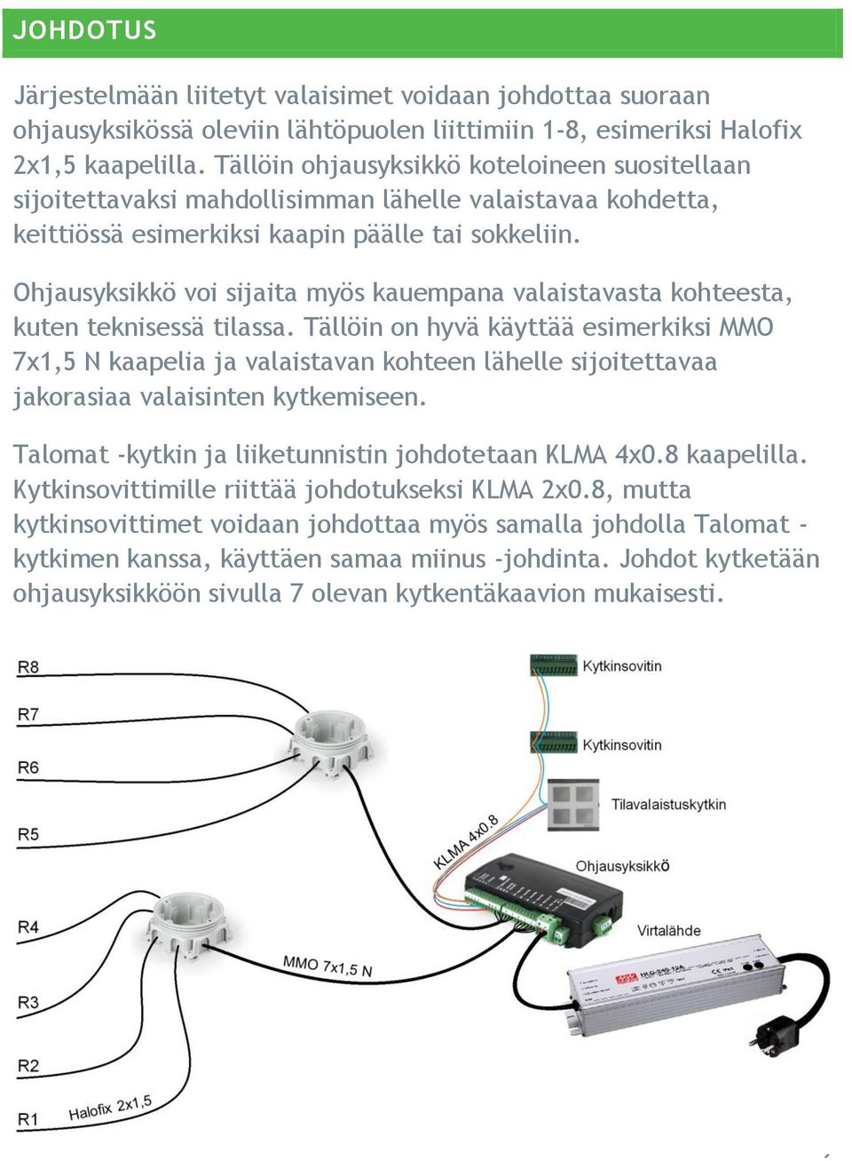 Ohjausyksikkö voi sijaita myös kauempana valaistavasta kohteesta, kuten teknisessä tilassa.