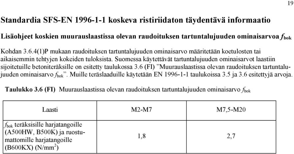 Muille teräslaaduille käytetään EN 1996 1 1 taulukoissa 3.5 ja 3.6 esitettyjä arvoja. Taulukko 3.