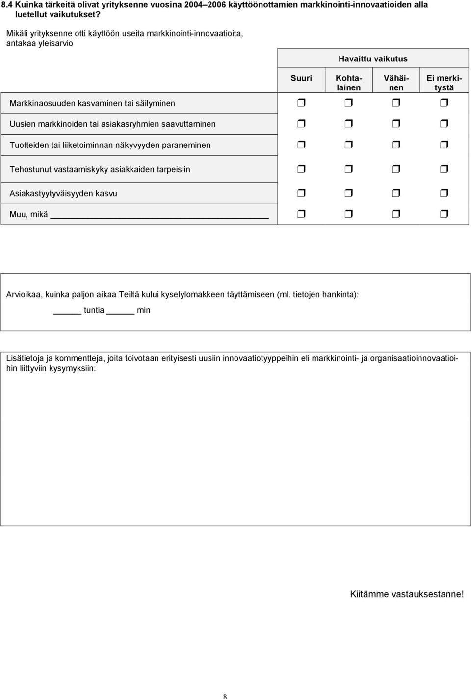 saavuttaminen Tuotteiden tai liiketoiminnan näkyvyyden paraneminen Tehostunut vastaamiskyky asiakkaiden tarpeisiin Asiakastyytyväisyyden kasvu Muu, mikä merkitystä Arvioikaa, kuinka paljon