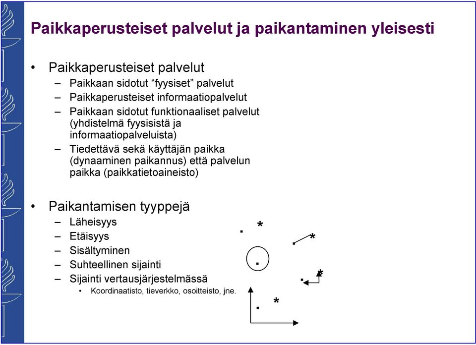 informaatiopalveluista) Tiedettävä sekä käyttäjän paikka (dynaaminen paikannus) että palvelun paikka (paikkatietoaineisto)