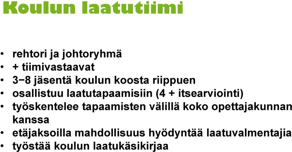 työskentelee tapaamisten välillä koko opettajakunnan kanssa