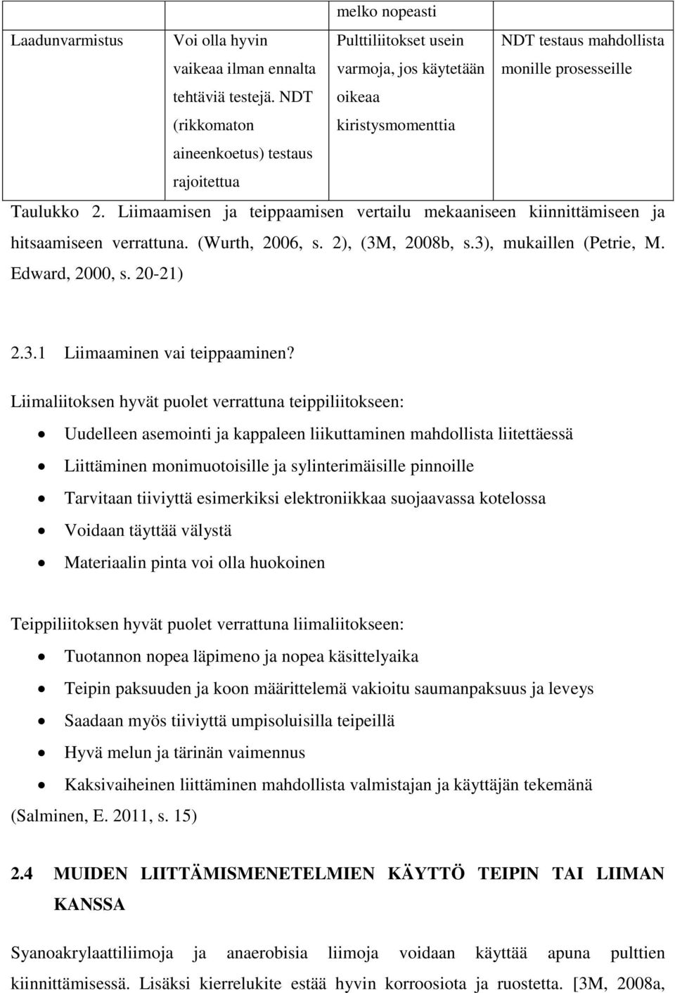 2), (3M, 2008b, s.3), mukaillen (Petrie, M. Edward, 2000, s. 20-21) 2.3.1 Liimaaminen vai teippaaminen?