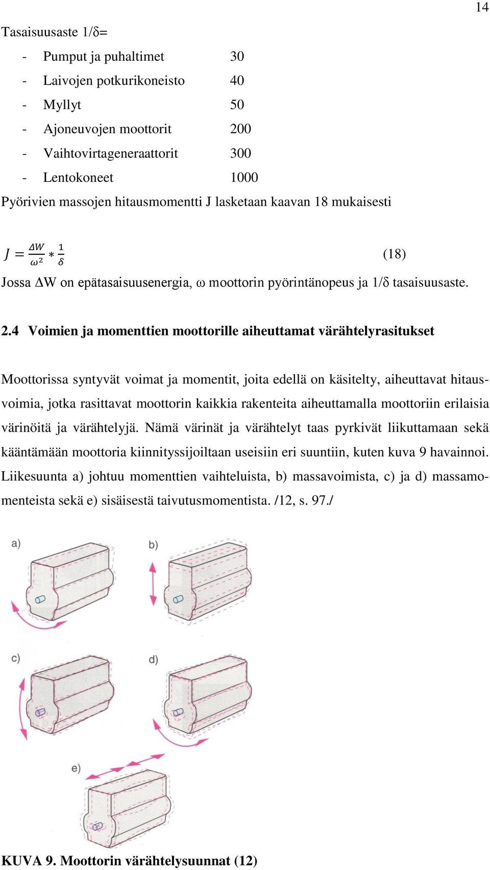 4 Voimien ja momenttien moottorille aiheuttamat värähtelyrasitukset Moottorissa syntyvät voimat ja momentit, joita edellä on käsitelty, aiheuttavat hitausvoimia, jotka rasittavat moottorin kaikkia