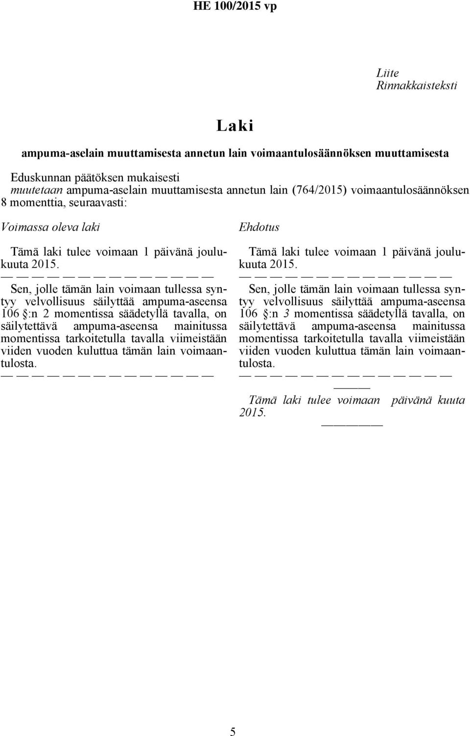 ampuma-aseensa 106 :n 2 momentissa säädetyllä tavalla, on säilytettävä ampuma-aseensa mainitussa momentissa tarkoitetulla tavalla viimeistään viiden vuoden kuluttua tämän lain voimaantulosta.