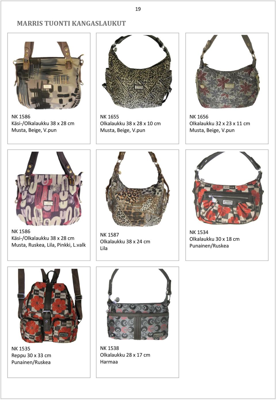 pun NK 1586 Käsi-/Olkalaukku 38 x 28 cm, Ruskea, Lila, Pinkki, L.