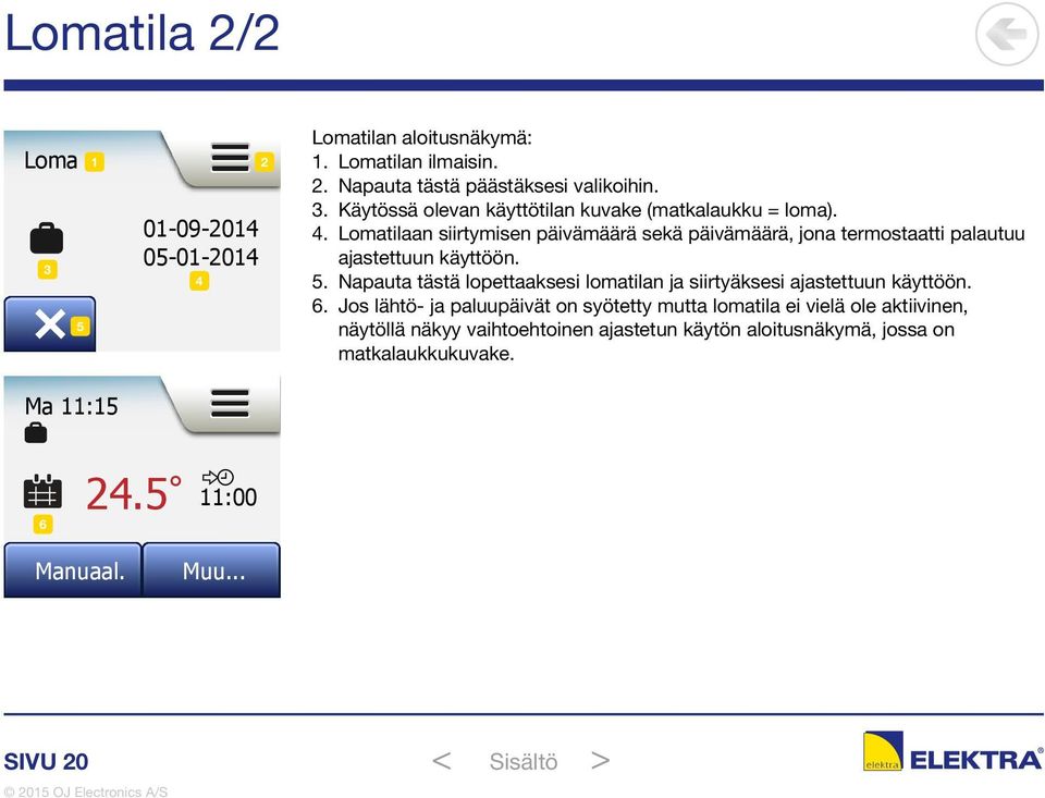 Napauta tästä lopettaaksesi lomatilan ja siirtyäksesi ajastettuun käyttöön. 6.