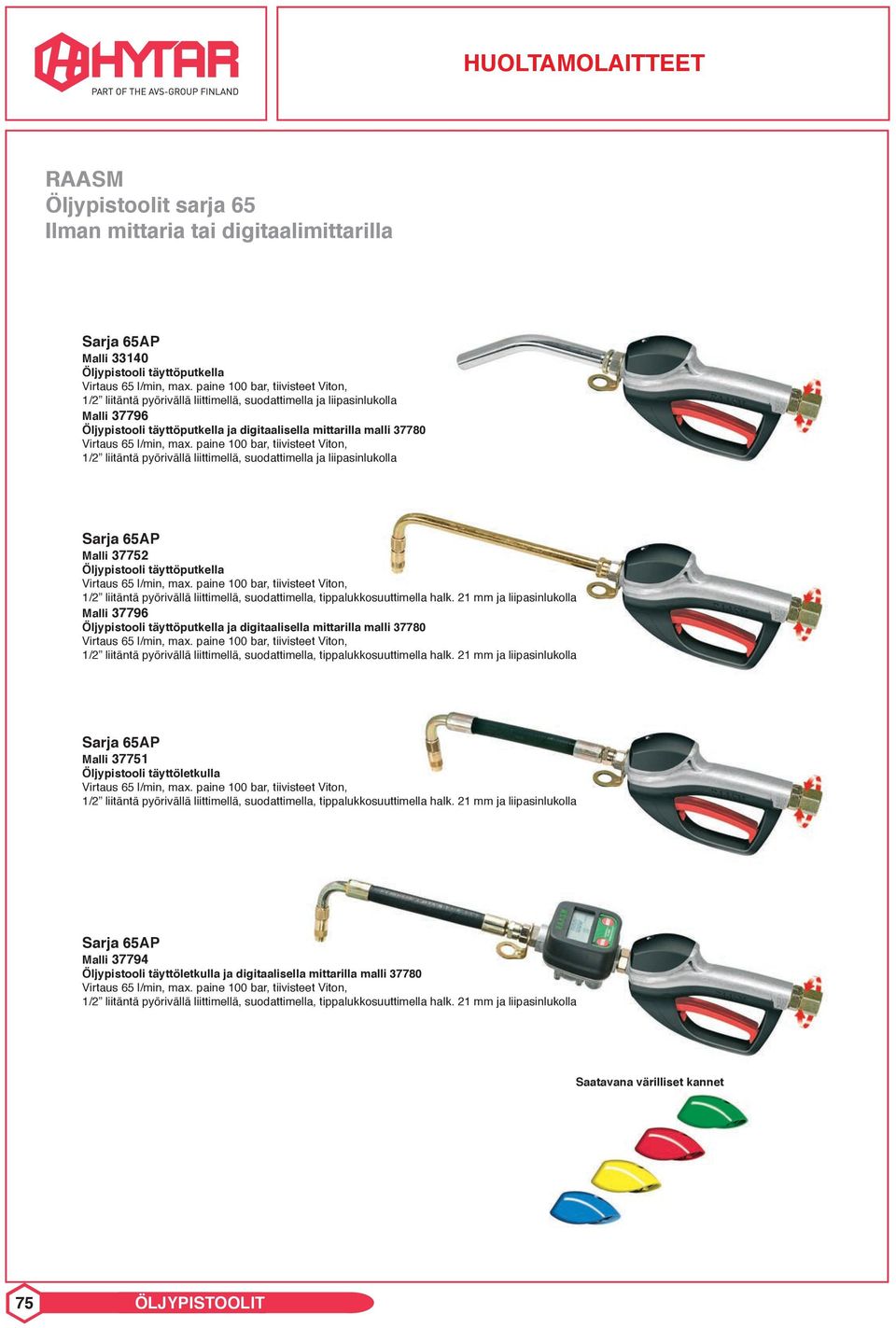 ja liipasinlukolla Malli 37752 Öljypistooli täyttöputkella Malli 37796 Öljypistooli täyttöputkella ja digitaalisella mittarilla malli 37780 Malli 37751