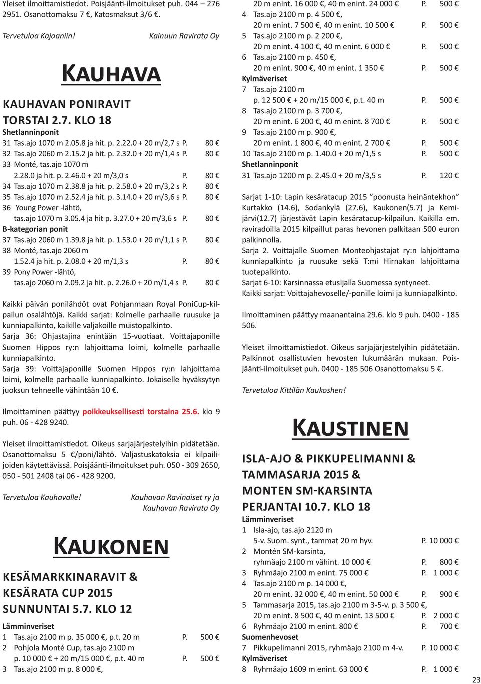 ajo 1070 m 2.38.8 ja hit. p. 2.58.0 + 20 m/3,2 s P. 80 35 Tas.ajo 1070 m 2.52.4 ja hit. p. 3.14.0 + 20 m/3,6 s P. 80 36 Young Power -lähtö, tas.ajo 1070 m 3.05.4 ja hit p. 3.27.0 + 20 m/3,6 s P. 80 B-kategorian ponit 37 Tas.