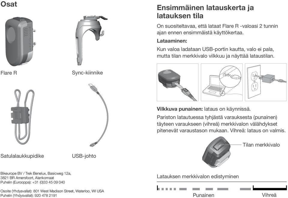 Pariston latautuessa tyhjästä varauksesta (punainen) täyteen varaukseen (vihreä) merkkivalon välähdykset pitenevät varaustason mukaan. Vihreä: lataus on valmis.