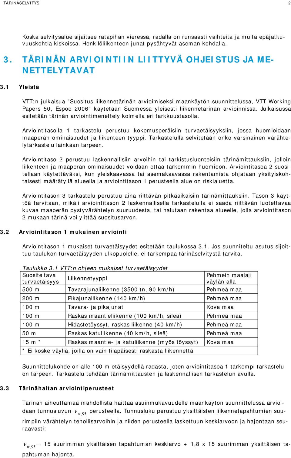 1 Yleistä VTT:n julkaisua "Suositus liikennetärinän arvioimiseksi maankäytön suunnittelussa, VTT Working Papers 50, Espoo 2006 käytetään Suomessa yleisesti liikennetärinän arvioinnissa.