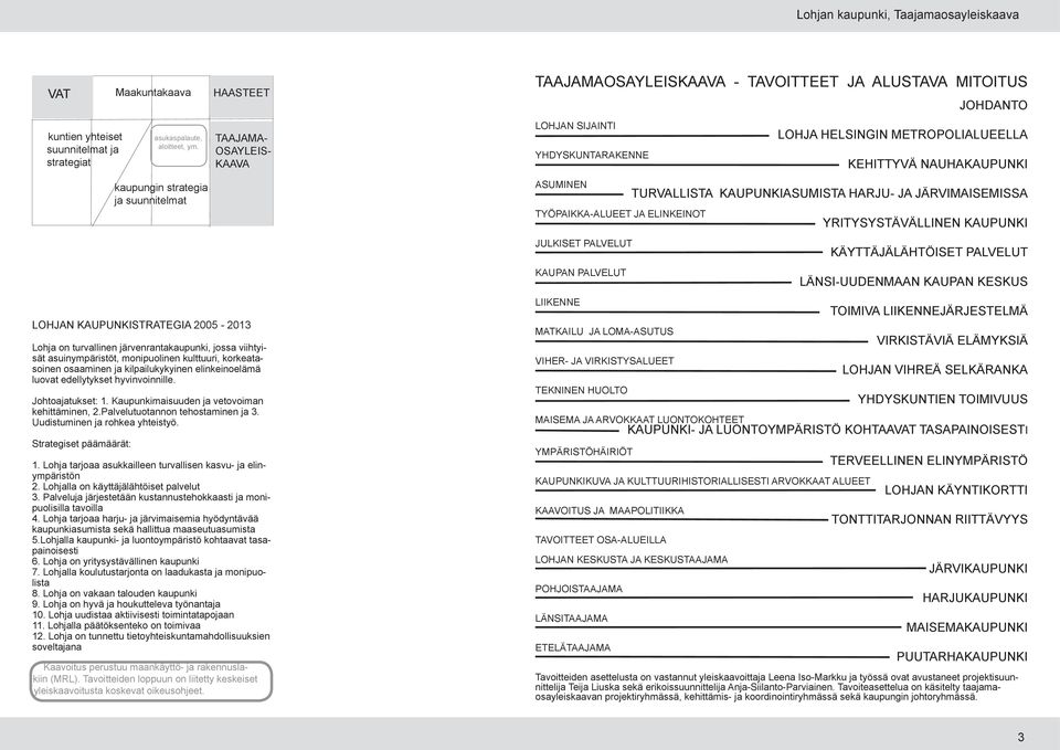 Uudistuminen ja rohkea yhteistyö. Strategiset päämäärät: Maakuntakaava HAASTEET asukaspalaute, aloitteet, ym. kaupungin strategia ja suunnitelmat TAAJAMA- OSAYLEIS- KAAVA 1.