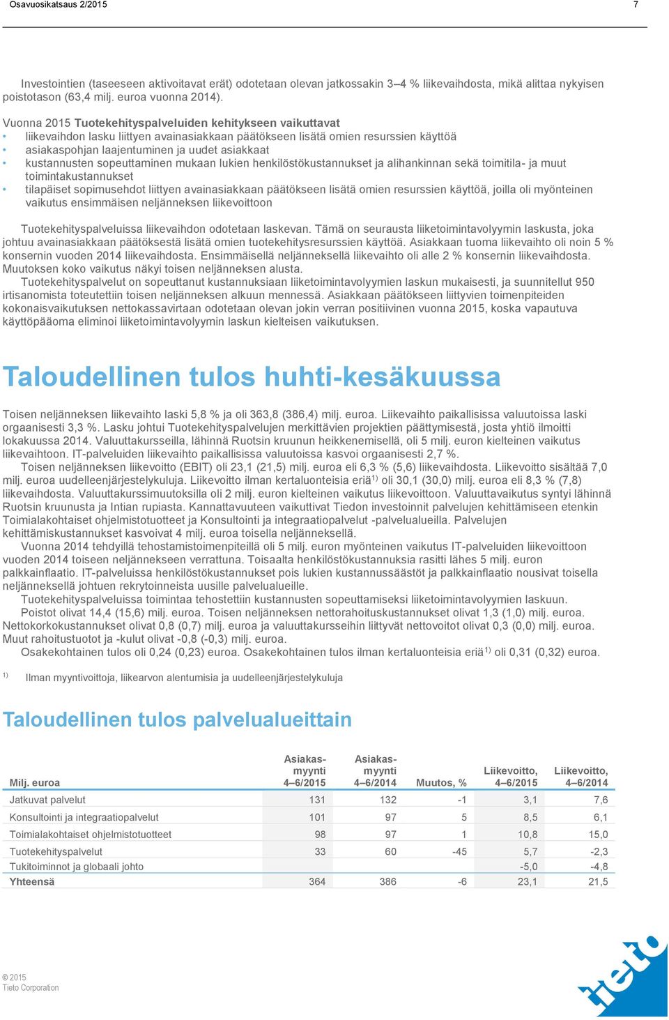 kustannusten sopeuttaminen mukaan lukien henkilöstökustannukset ja alihankinnan sekä toimitila- ja muut toimintakustannukset tilapäiset sopimusehdot liittyen avainasiakkaan päätökseen lisätä omien