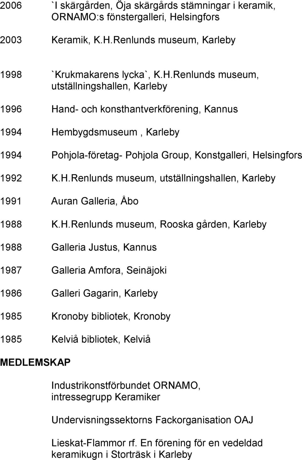 Renlunds museum, Karleby 1998 `Krukmakarens lycka`, K.H.