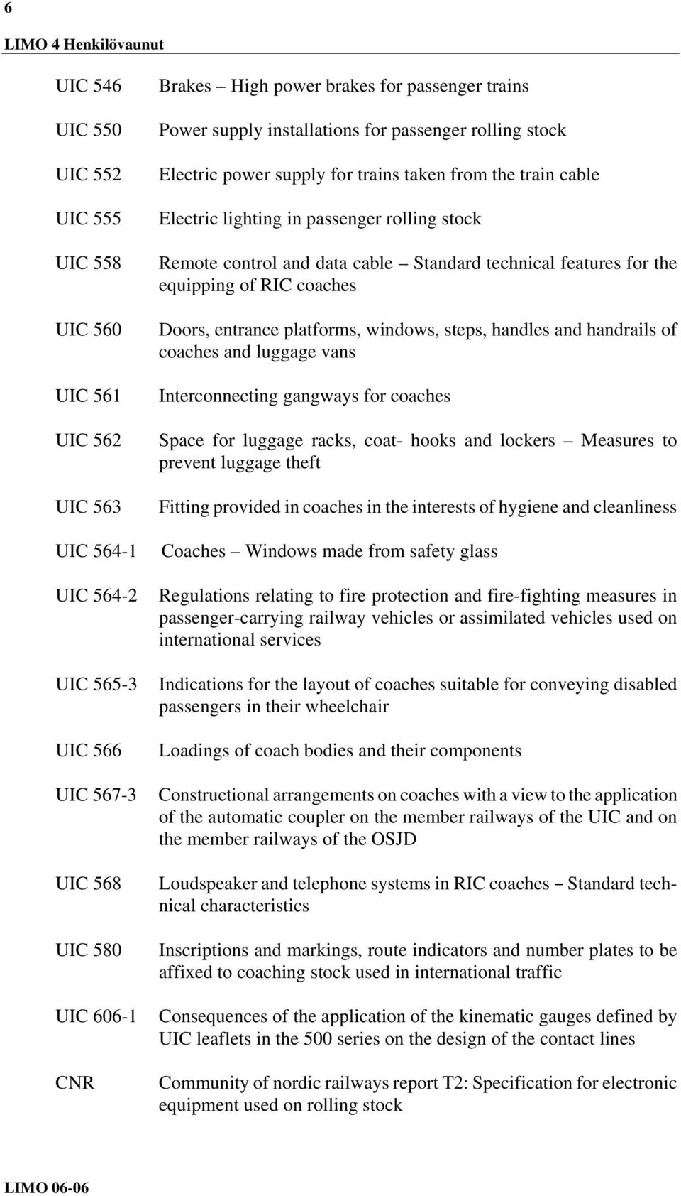 technical features for the equipping of RIC coaches Doors, entrance platforms, windows, steps, handles and handrails of coaches and luggage vans Interconnecting gangways for coaches Space for luggage