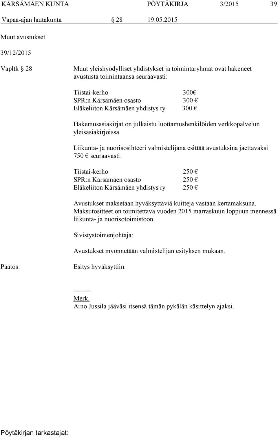 Eläkeliiton Kärsämäen yhdistys ry 300 Hakemusasiakirjat on julkaistu luottamushenkilöiden verkkopalvelun yleisasiakirjoissa.