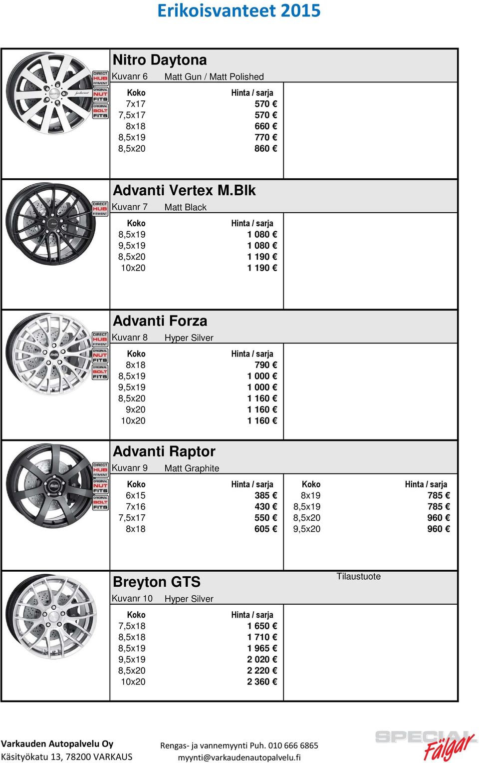 9,5x19 1 000 8,5x20 1 160 9x20 1 160 10x20 1 160 Advanti Raptor Kuvanr 9 Matt Graphite 6x15 385 8x19 785 7x16 430 8,5x19 785