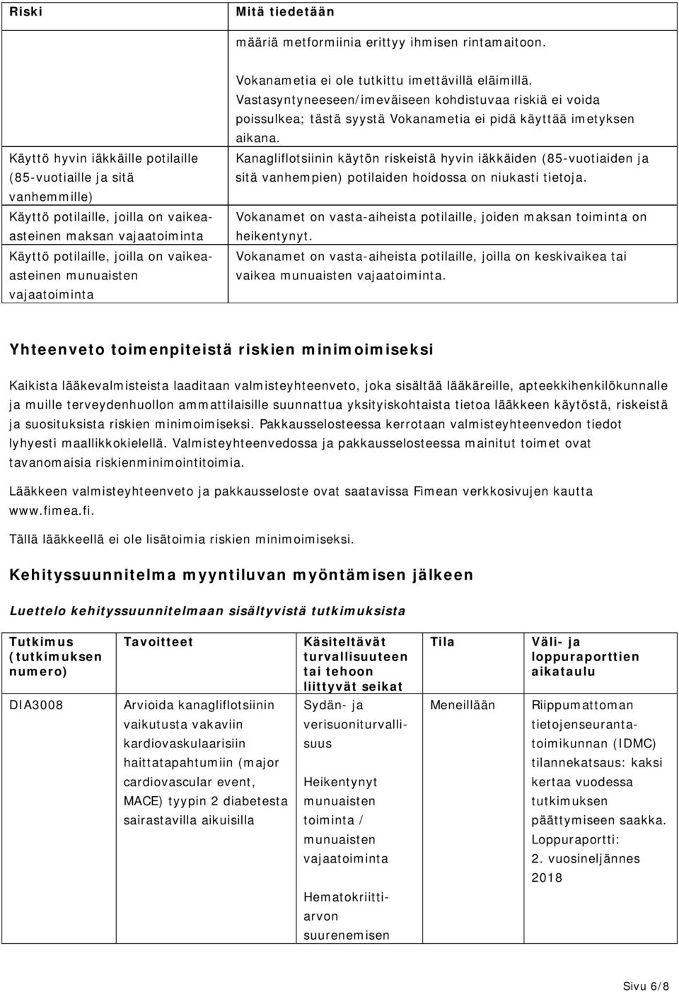 vajaatoiminta Vokanametia ei ole tutkittu imettävillä eläimillä. Vastasyntyneeseen/imeväiseen kohdistuvaa riskiä ei voida poissulkea; tästä syystä Vokanametia ei pidä käyttää imetyksen aikana.