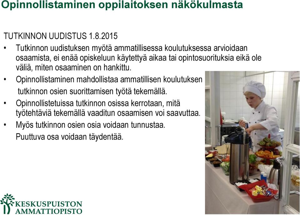 opintosuorituksia eikä ole väliä, miten osaaminen on hankittu.