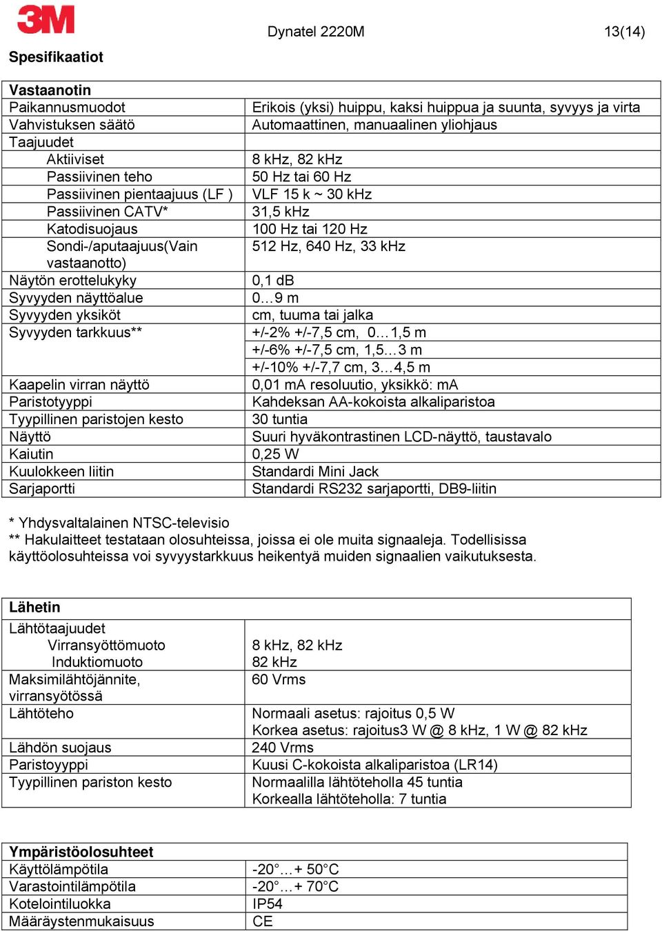 2220M 13(14) Erikois (yksi) huippu, kaksi huippua ja suunta, syvyys ja virta Automaattinen, manuaalinen yliohjaus 8 khz, 82 khz 50 Hz tai 60 Hz VLF 15 k ~ 30 khz 31,5 khz 100 Hz tai 120 Hz 512 Hz,