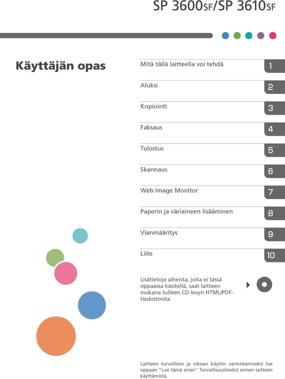 oppaassa käsitellä, saat laitteen mukana tulleen CD-levyn HTML/PDFtiedostoista.